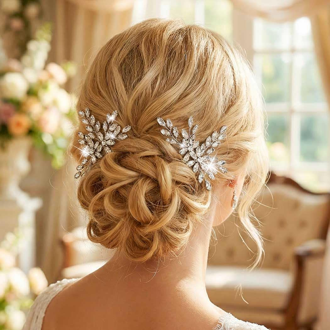 Silver Hair Pins Rhinestone Wedding Hair Pieces Bridal Hair Accessories for Brides