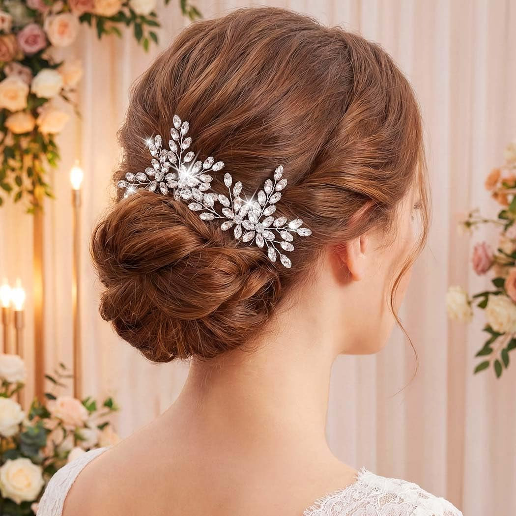 Silver Hair Pins Rhinestone Wedding Hair Pieces Bridal Hair Accessories for Brides