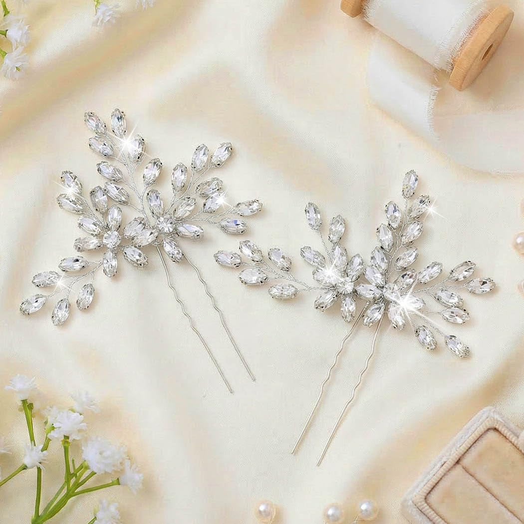 Silver Hair Pins Rhinestone Wedding Hair Pieces Bridal Hair Accessories for Brides